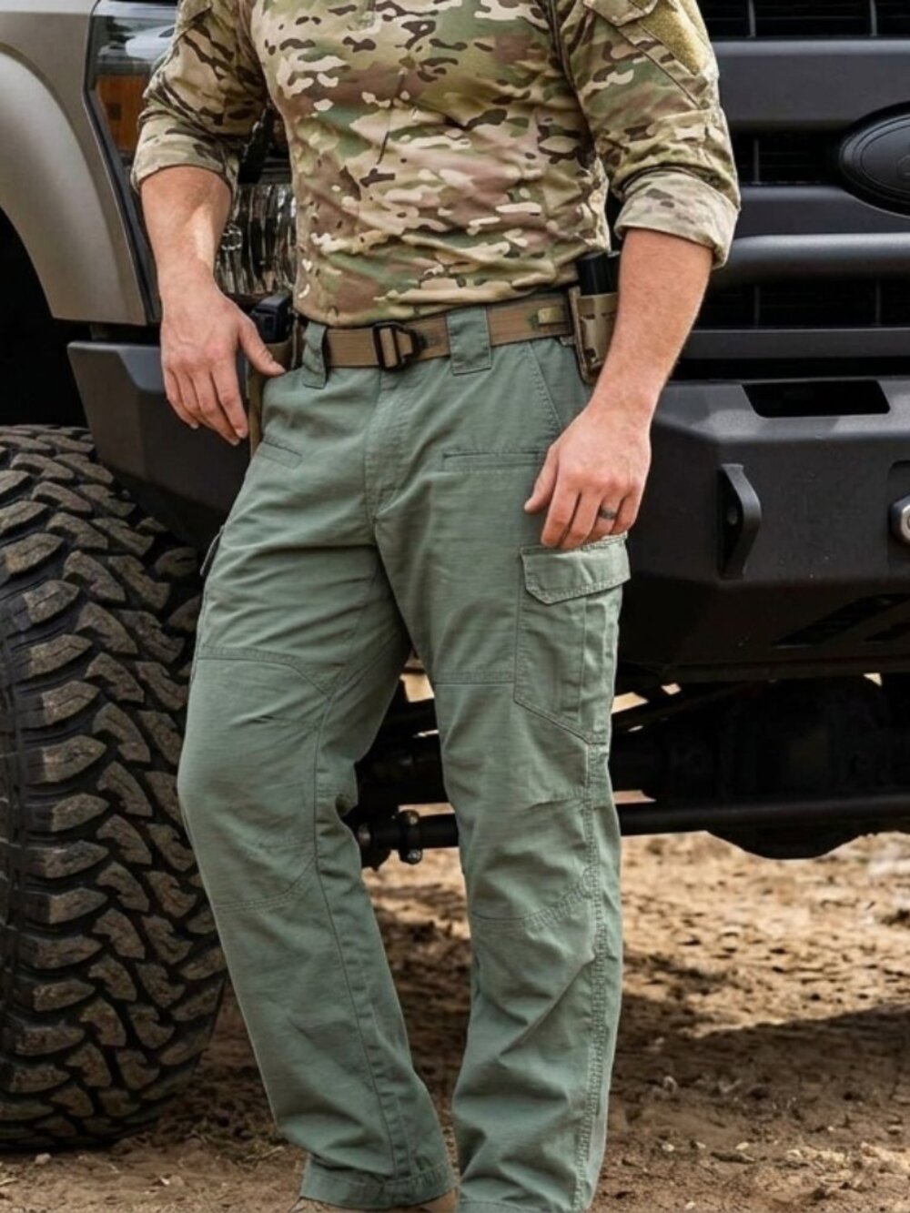 CQR Mens Tactial Pants 40/30 Green Stretch Waist Police Military Adventure NWOT